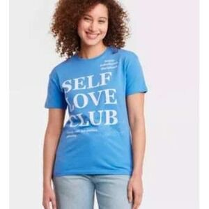 Grayson Threads Small Blue Self Love Club Graphic TShirt Short Sleeve Casual Top